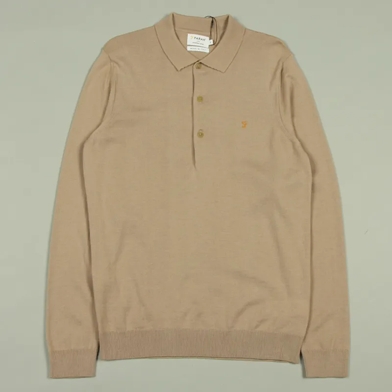 Farah Glenarm Merino LS Polo Shirt - Light Beige